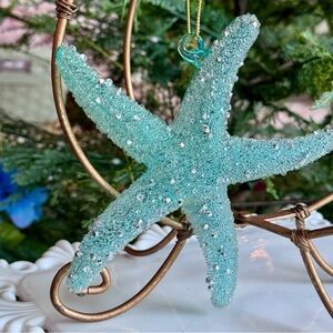 NEW! Beach Christmas Glass Turquoise Starfish Ornament